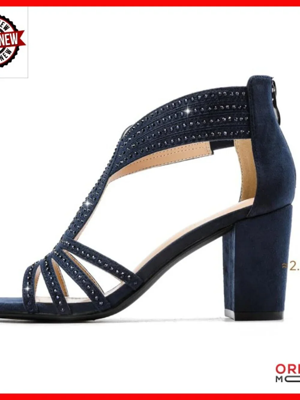 Rhinestone Sparkly Chunky Block Heel Sandals Open Toe Dressy Shoes Zipper